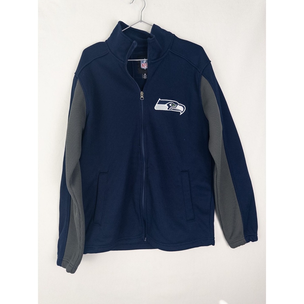 NFL‎ x Seattle Seahawks Jacket Mens M Navy Gray Full Zip Chunky Heavy